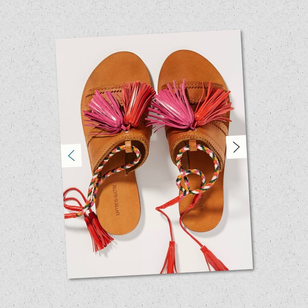 ANTIK BATIK Johnny Was NEW Women’s Tan Youri Tasseled Sandals Size 36